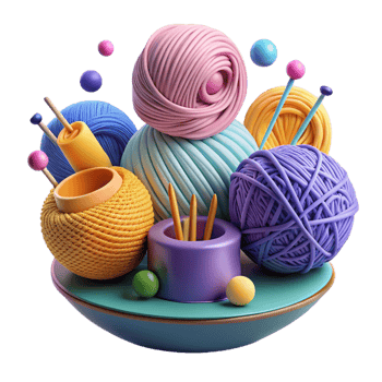 extraordinary classic Colorful Yarn and Knitting Needles A 3D Render 4K png