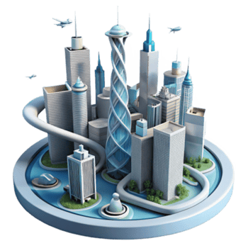 dramatic modern Futuristic Cityscape Urban Development, Modern Architecture, High-Rise Buildings authentic png