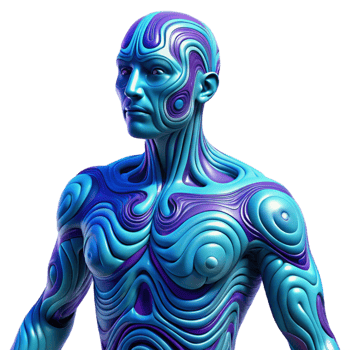 elegant contemporary Abstract Humanoid with Swirling Blue and Purple Patterns high quality png