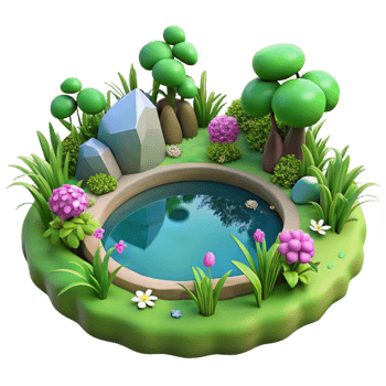 wonderful traditional Enchanted Pond 3D Cartoon Landscape high resolution png