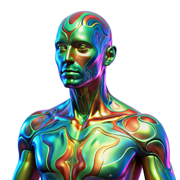 wonderful modern Abstract Metallic Humanoid Iridescent, Bio-Organic Design original png