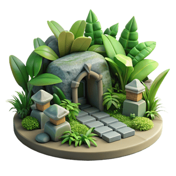 impressive contemporary Stone Archway, Lush Greenery, 3D Render authentic png