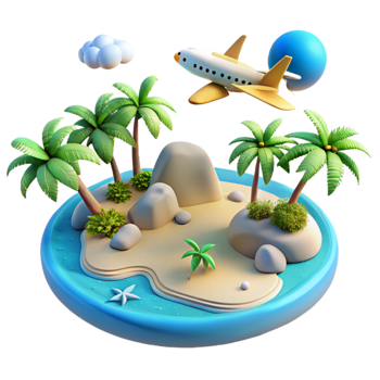 magnificent abstract Tropical Island Getaway Plane, Palms, and Paradise professional png