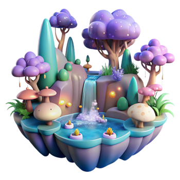 elegant creative Enchanted Waterfall Island Fantasy Landscape high resolution png