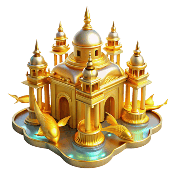 beautiful minimalist Golden Palace Koi Pond 3D Architectural Fantasy premium png