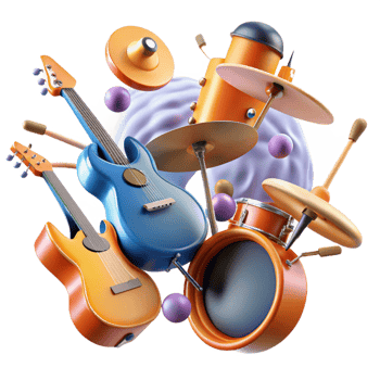 serene vintage Colorful Instruments Guitar, Drums, and Percussion genuine png