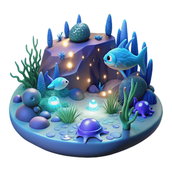 beautiful minimalist Enchanted Underwater Scene 3D Render of Ocean Life original png