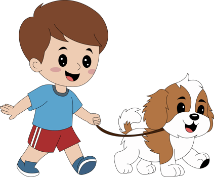 Boy walking dog clipart png