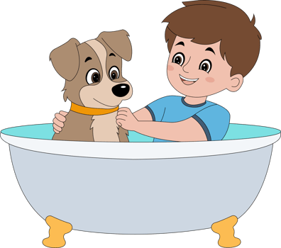 Boy and dog in bathtub png