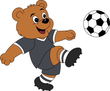A cartoon bear kicking a soccer ball png