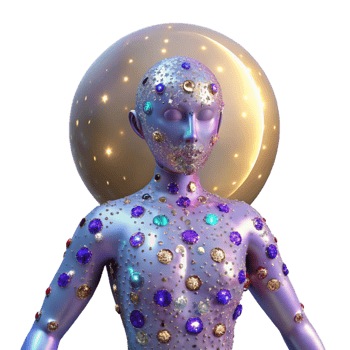 vibrant abstract Celestial Being A 3D Render of a Gem-Encrusted Figure high quality png