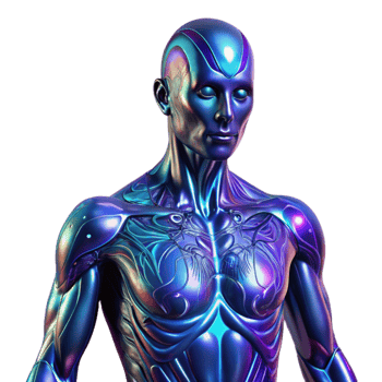 impressive minimalist Futuristic Android Biomechanical Anatomy, Iridescent Chrome detailed png