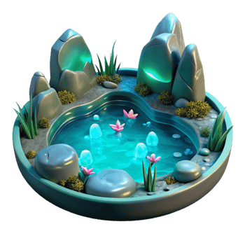 elegant minimalist Enchanted Pond 3D Render of Fantasy Water Feature premium png