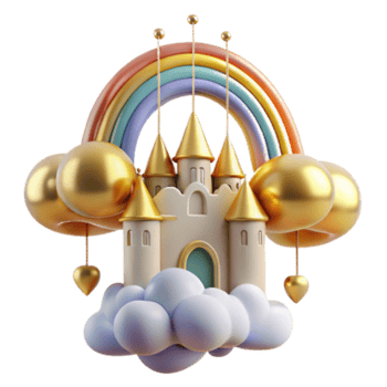 wonderful artistic Fairytale Castle on Cloud with Rainbow high quality png