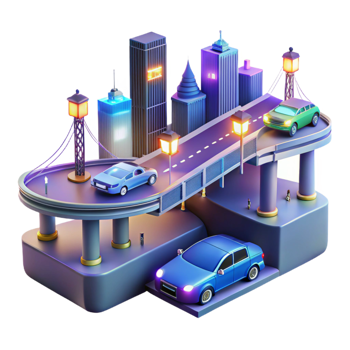 impressive abstract Night Cityscape Elevated Roadway with Cars premium png