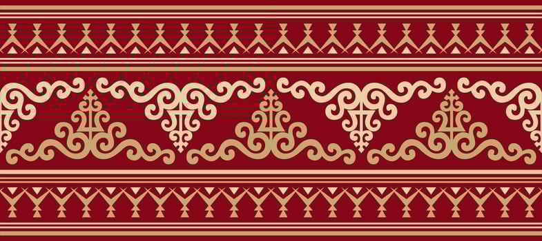 gold and red seamless Yakut ornament. Endless border, frame of the northern peoples of Far East vector