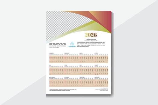 2026 Wall Calendar Template Design vector