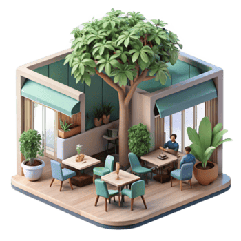 extraordinary traditional Outdoor Cafe Design Green Space, Patio Tables, and Plants original png
