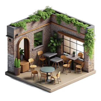 magnificent modern Cozy Brick Patio Cafe Plants, Tables, Chairs genuine png