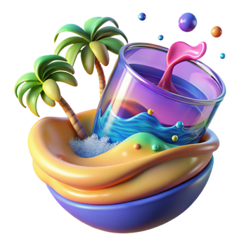 beautiful vintage Tropical Summer Drink 3D Render of Beach Scene in Glass original png