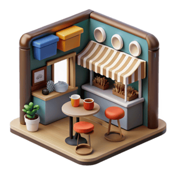 elegant modern Cozy Cafe Shop 3D Render of Small Business Interior exclusive png
