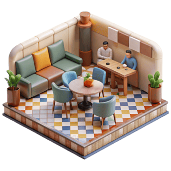 wonderful contemporary Isometric Lounge Cozy Cafe Interior Design exclusive png