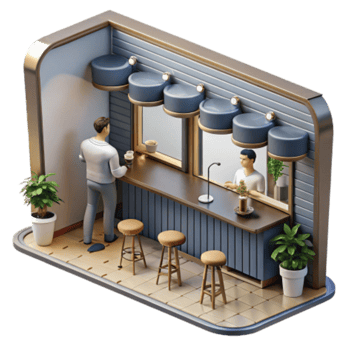 extraordinary rustic Coffee Shop Counter Isometric 3D Render high resolution png