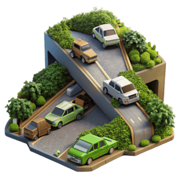 extraordinary modern Urban Transportation Elevated Roads, Eco-Friendly Vehicles, and Efficient Traffic Flow high quality png