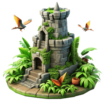 vibrant vintage Jungle Stone Tower Tropical Ruins 3D Model exclusive png
