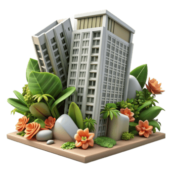 beautiful vintage Urban Oasis High-Rise Buildings Amidst Lush Greenery exclusive png