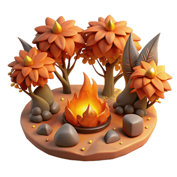extraordinary rustic Autumn Campfire Scene 3D Render of Fantasy Forest detailed png
