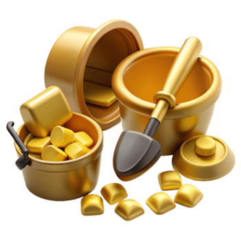 stunning creative Gold Ingots, Treasure, Buckets, and Shovel exclusive png