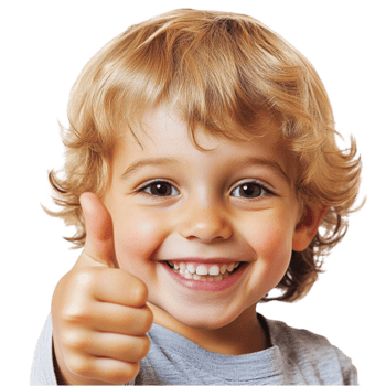 Cheerful young boy giving a thumbsup with a big smile png