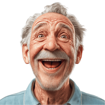 Elderly man with a wide joyful smile and eyes png