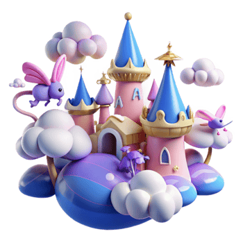 impressive abstract Enchanted Castle on a Cloud Fantasy 3D Render detailed png