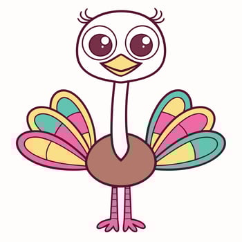 a cartoon turkey with colorful feathers vector