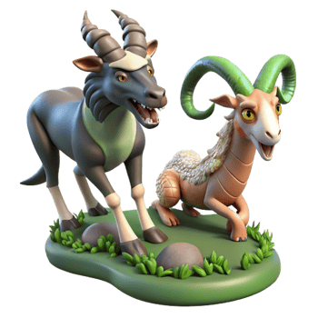 dramatic rustic Mythical Ram and Goat Figurine Set Fantasy Creature Collectible genuine png