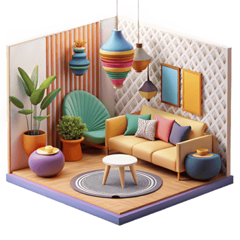 dramatic classic Modern Living Room Design Colorful Decor Cozy Vibes authentic png