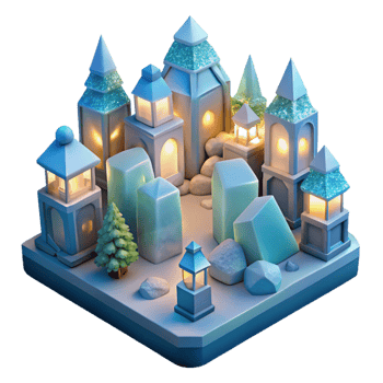 magnificent minimalist Enchanted Winter Village 3D Render of Sparkling Ice Castles premium png