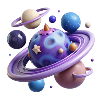 serene vintage Whimsical Cosmic Scene Planets, Rings, and Stars professional png