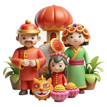 vibrant classic 3D Animated Family Celebrating Lunar New Year authentic png