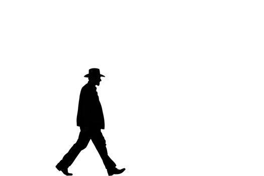 Man in a hat walking on a plain background during sunset png