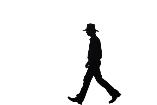 Cowboy walking in silhouette during sunset png