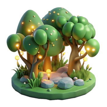 wonderful traditional Enchanted Forest 3D Render of Magical Trees and Glowing Lights authentic png