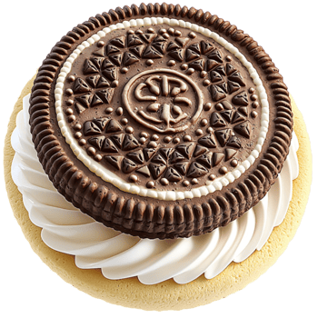 Chocolate cream cookie with an ornate design on the surface png