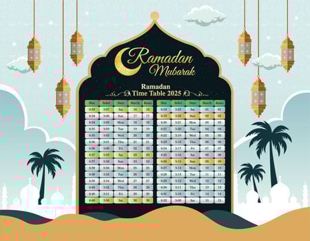Elegant Ramadan Schedule Card Design Prayer and Iftar Timings vector