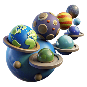 dramatic classic Whimsical Planetary System A 3D Render high resolution png