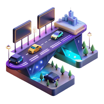 elegant artistic Neon City Highway Illuminated Road, Futuristic Cars, and Cityscape premium png