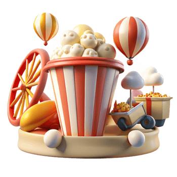 serene rustic Funfair Popcorn Delight Festive Treats Hot Air Balloons high quality png