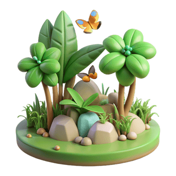 extraordinary contemporary 3D Render Lush Tropical Island Scene with Butterflies 4K png